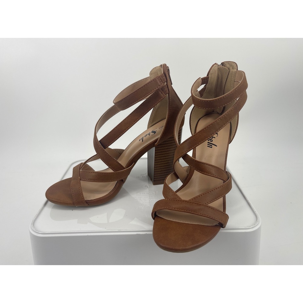 SheIn Strappy Block Heel Sandals Brown Gladiator Dress Shoes Womens 8 Cognac